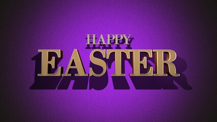 A festive image with golden Happy Easter text on a purple background, complete with a shadow effect. The central placement adds emphasis to the message