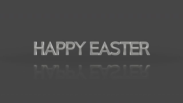 A festive Easter greeting with the words Happy Easter and a persons reflection, showcasing the joyous spirit of this holiday celebration