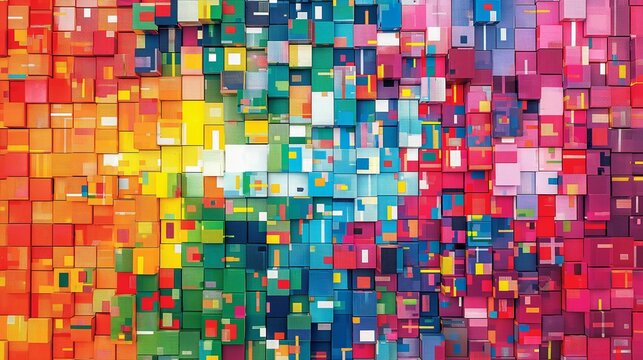 Vibrant Mosaic of Colorful Abstract Cubes - Contemporary Art for Designers