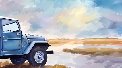 Fototapeta premium off-road car, country music background, road trip,