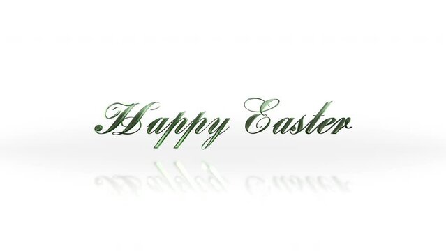 A simple and elegant Easter greeting card with the words Happy Easter written in green cursive font on a white background