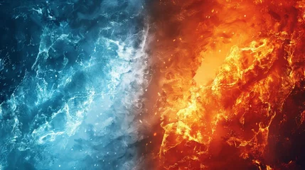Poster Lava core and arctic frost, extreme elements theme, hot molten energy, cold icy calm, dynamic natural forces, serene elemental balance, intense heat and cold contrast, peaceful nature power © furyon