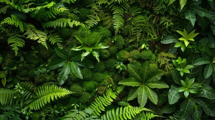 Lush fern green and moss, dense forest theme, natural woodland texture, deep greenery layers, organic environment, serene outdoor setting, tranquil wilderness, subtle light filtering, earthy ambiance