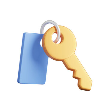 Key with label, 3d icon. 3D object on a transparent background
