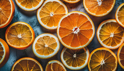 Fresh orange slices background. Healthy and tasty fruit. Juicy citrus. Natural product.
