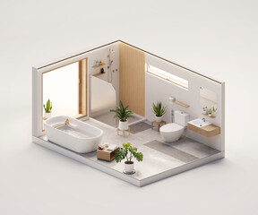 Isometric view bathroom open inside interior architecture 3d rendering