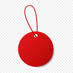 Red round price tag with string on a transparent background. Perfect for use in print, web, or graphic design. Vector illustration.	