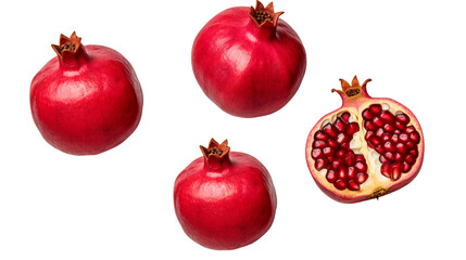 Pomegranate Collection: Fresh, Ripe Fruits Isolated on Transparent Background for Culinary and Decorative Projects. - obrazy, fototapety, plakaty