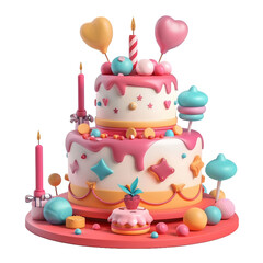 birthday cake and candles  vector cartoon illustration isolated on transparent background - Generative AI