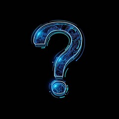 Hand-drawn Logo in the form of a Question mark, neon pattern in scientific and technical style, thin lines