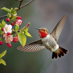 Fototapeta premium Springtime Flutter: Hummingbird in Blossom