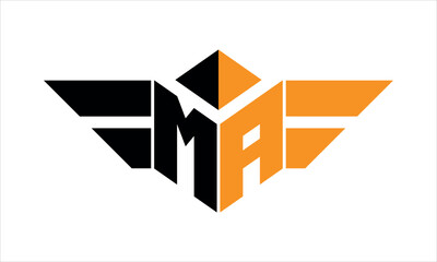 MA initial letter falcon icon gaming logo design vector template. batman logo, sports logo, monogram, polygon, war game, symbol, playing logo, abstract, fighting, typography, icon, minimal, wings logo