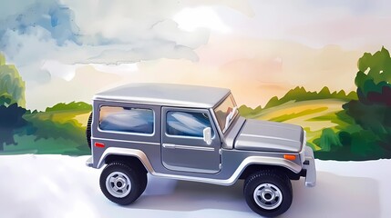 off-road car, country music background, road trip,