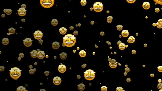 Emoticon Star struck rainfall animation. social media emoji for editing animated in alpha channel transparent background