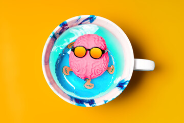 Chilled Brain: Brain in Gradient Orange Sunglasses Taking a Pool Break