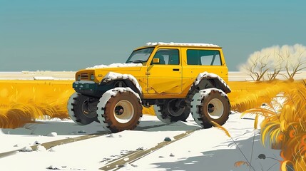 off-road car, country music background, road trip,