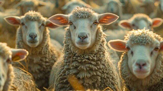 raise sheep with great joy, in farms, shear sheep to sell in market, farm scene with happy sheep