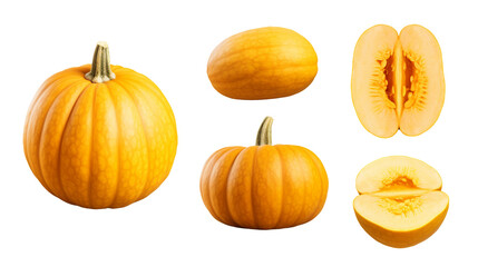 Pumpkin Collection: Rustic Autumn Decorations for Halloween & Thanksgiving, Top View Isolated on Transparent Background - 3D Digital Art Illustrations