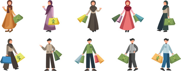 muslim shopping activity ramadan sale icon set vector illustration