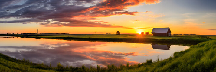 Beautiful Sunset over Rolling Hills: A Study in Contrasts and Reflections