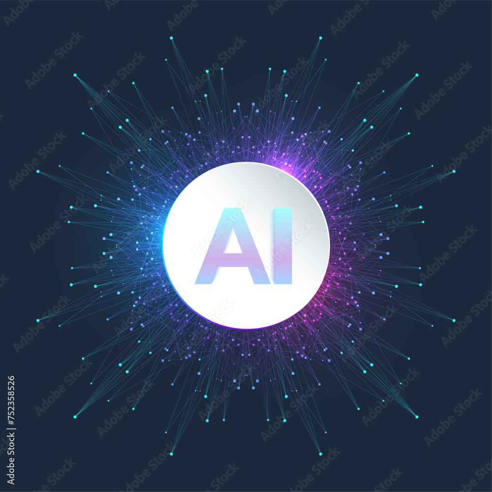Poster AI Generative Banner Concept In The Digital Style. Generative Ideas Design Element For Internet Technology. Futuristic Technology Concept Artificial Intelligence.