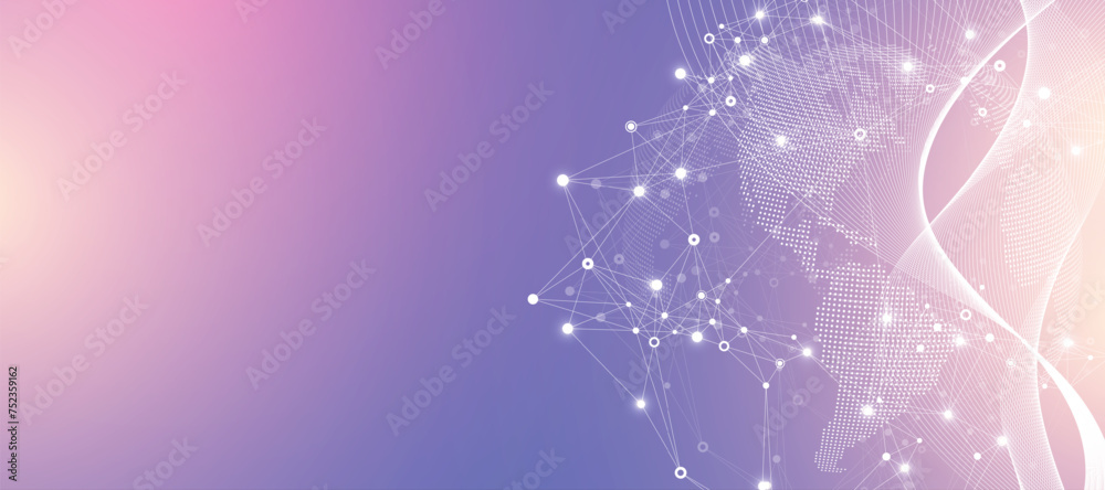 Poster Global network connection banner design template. Header social network communication in the global business concept. Big data visualization. Internet technology