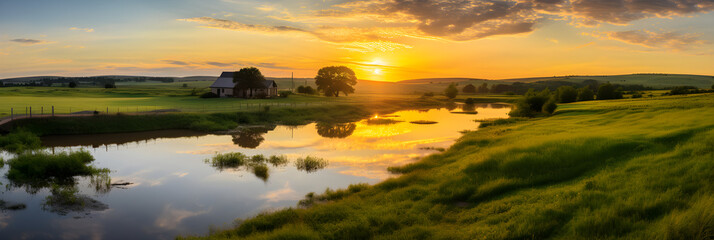 Beautiful Sunset over Rolling Hills: A Study in Contrasts and Reflections