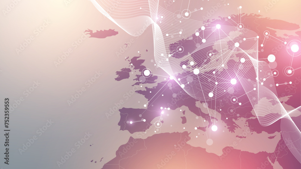 Poster Global network connection banner design template. Header social network communication in the global business concept. Big data visualization. Internet technology