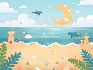 Fototapeta na wymiar Beach Bliss: Whimsical Illustrations for Joyful Designs