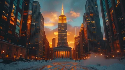 Foto op Plexiglas Illuminated golden city during twilight © ProductionK