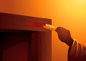 Biblical vector illustration series, the sacred moment when the Israelites marked their lintels during the Passover