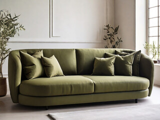 Olive color sofa on the living room