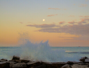 sunset over the sea and moon