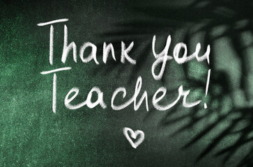 Thank You Teacher school banner. Teacher Appreciation Week greeting concept. Chalk lettering on...