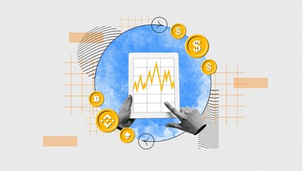 Person holding tablet with financial graph. Analyzing cryptocurrency prices, tracking investments and monitoring cryptocurrency market trends. Cryptocurrency, business, trading, virtual money concept