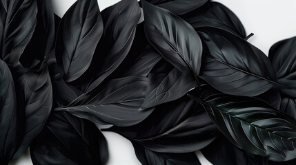 Black leaves on a dark background top view