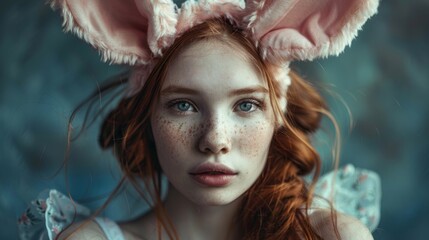 Easter Themed Fashion Portrait with pink Bunny Ears