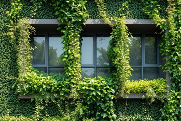 Fototapeta na wymiar Moderne mit Pflanzen begrünte Hausfassade, Nachhaltige Architektur 