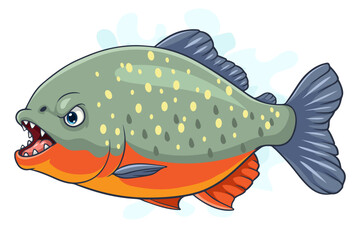 Cartoon piranha fish on white background