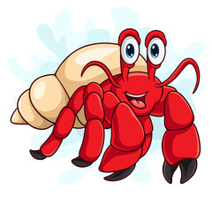 Cartoon hermit crab on white background