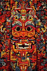 Exquisite Aztecan art in vibrant hues sketching mythical and celestial motifs