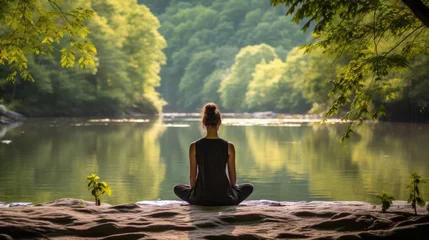 Fotobehang Serene meditation by tranquil riverside © stocksbyrs