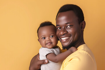Obraz premium Happiness Of Fatherhood. Portrait of young black dad with cute little baby on his hands.