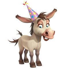 donkey in party hat  vector cartoon illustration isolated on transparent background - Generative AI