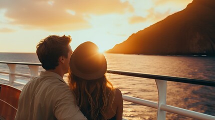 Couple's Sunset Bliss: Hawaiian Cruise Adventure, Canon RF 50mm Capture - Powered by Adobe
