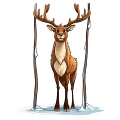 Coolest Reindeer at the Pole Christmas illustration with outline with white Background no Shadow сreated with Generative Ai