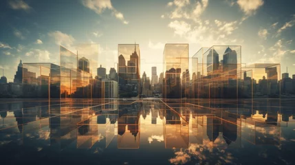 Foto op Plexiglas Floating city blocks in a futuristic cityscape © stocksbyrs