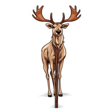 recommend clip art: Coolest Reindeer at the Pole Christmas illustration with outline with white Background no Shadow сreated with Generative Ai