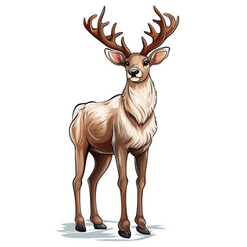 recommend clip art: Coolest Reindeer at the Pole Christmas illustration with outline with white Background no Shadow сreated with Generative Ai