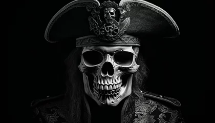 Gordijnen vintage-monochrome-skull-in-pirate-hat © abdullah